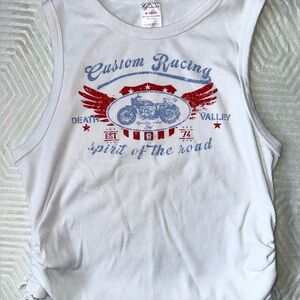 Moto Racing Graphic Ruched Tank Top Y2K Style